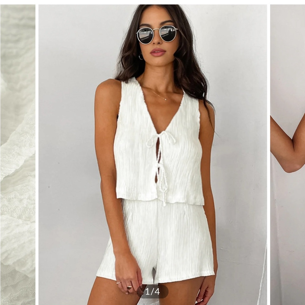 Solid Tie Front Vest With Shorts Set